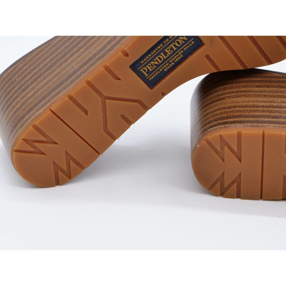 Pendleton Sandals Womens 9 Brown Leather Wedge Heel Peep Toe Slip On Shoes - Picture 11 of 12